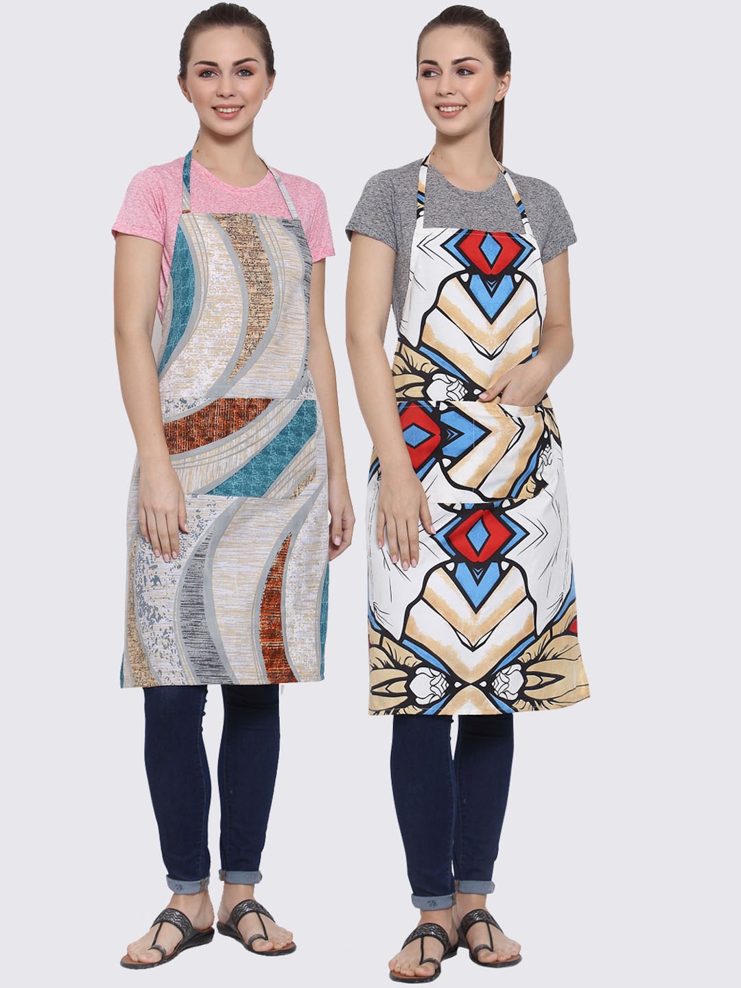 

Arrabi Pack Of 2 Multicoloured Printed Aprons, Multi