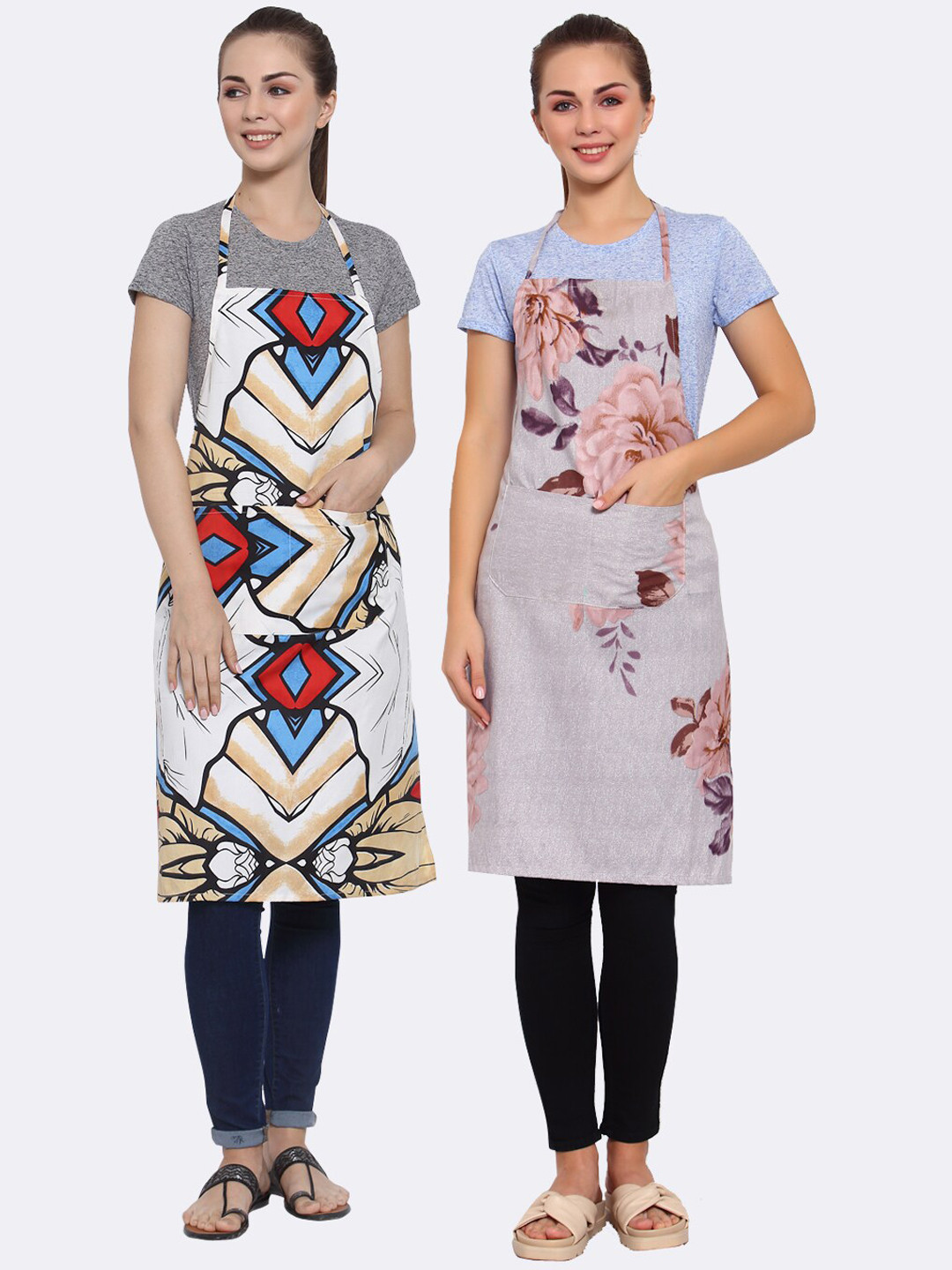 

Arrabi Woman Pack of 2 Cotton Blend Apron With 2 Patch Pockets, Multi