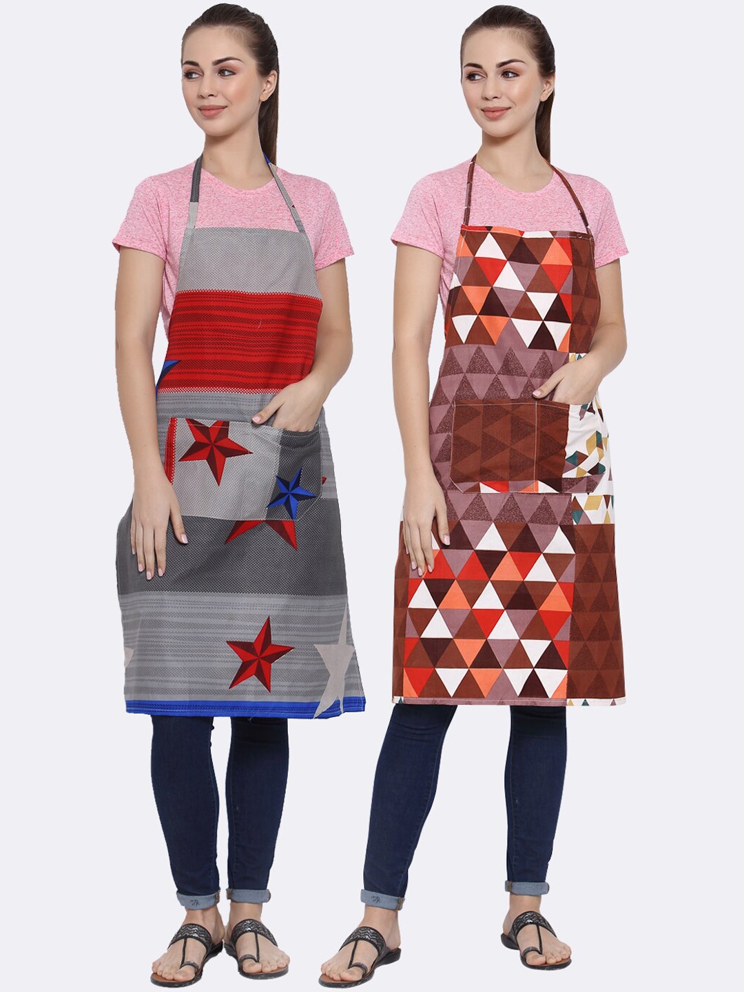 

Arrabi Pack Of 2 Green & Grey Printed Aprons