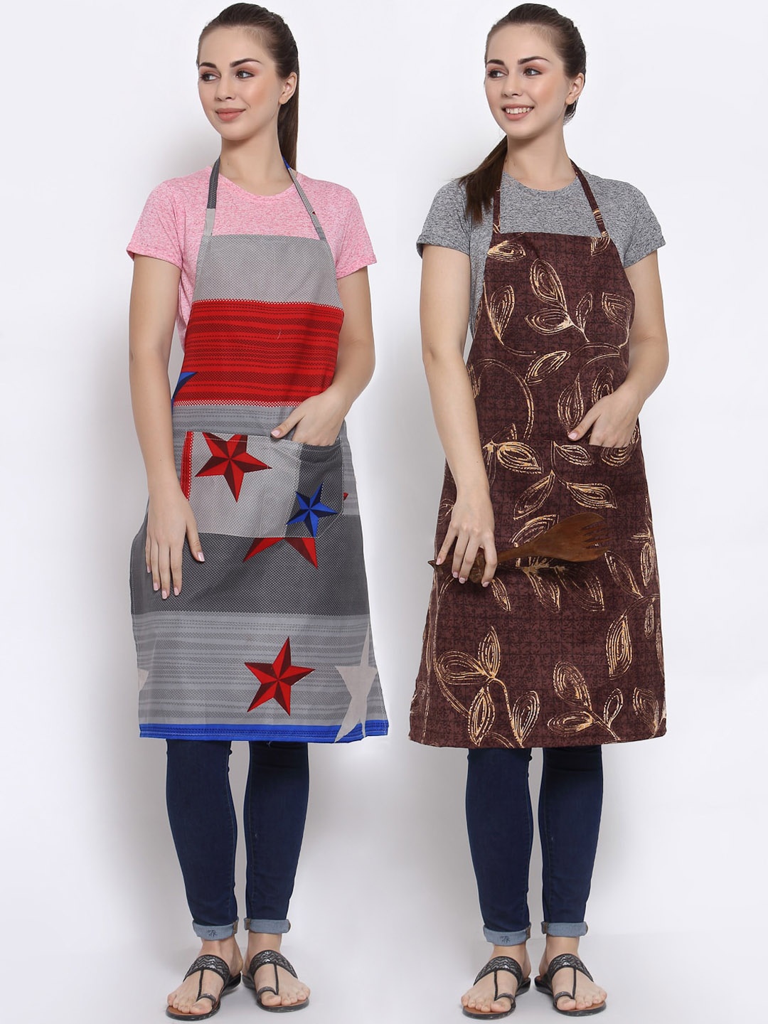 

Arrabi Pack of 2 Printed Apron With Pockets, Grey