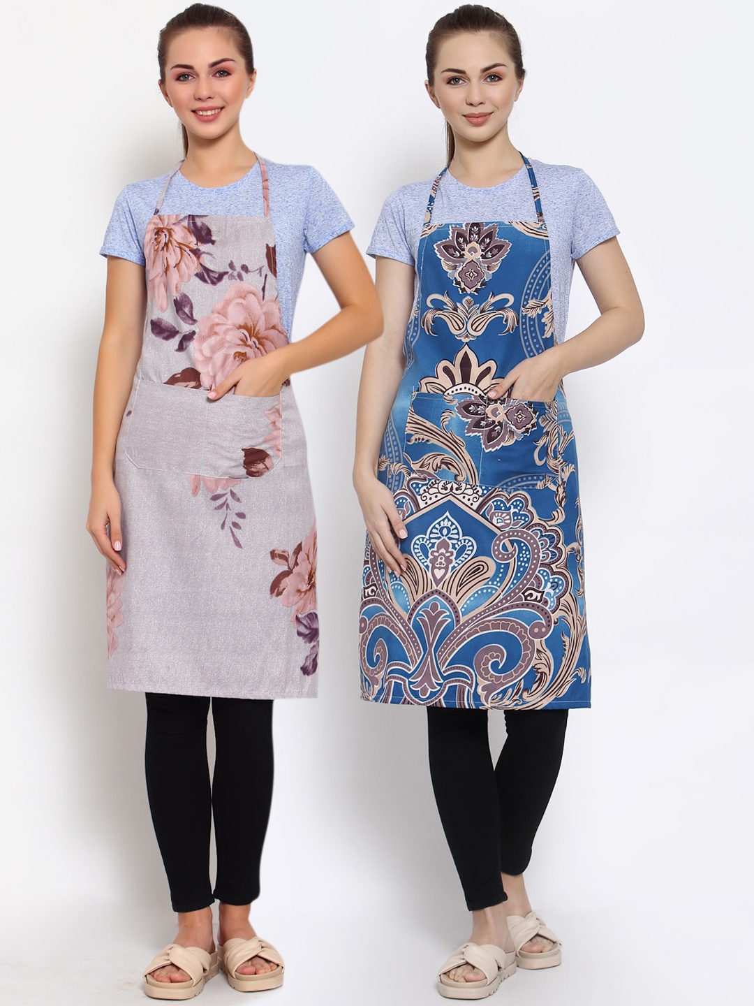 

Arrabi Pack of 2 Printed Apron With Pockets, Grey
