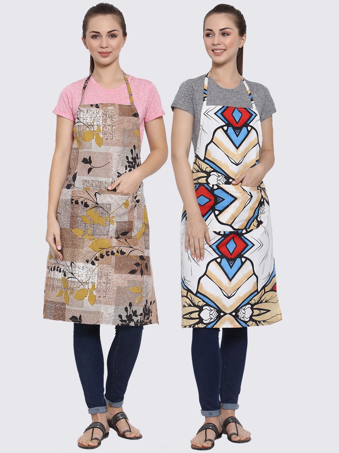 

Arrabi Woman Pack of 2 Cotton Blend Apron With 2 Patch Pockets, Multi