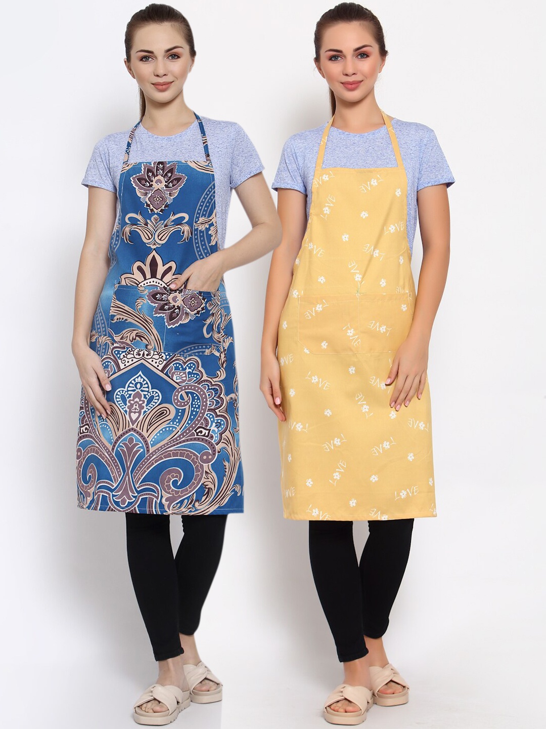 

Arrabi Pack of 2 Printed Apron With Pockets, Blue