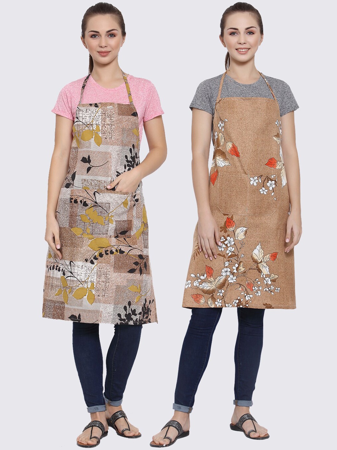 

Arrabi Woman Pack of 2 Cotton Blend Apron With 2 Patch Pockets, Multi