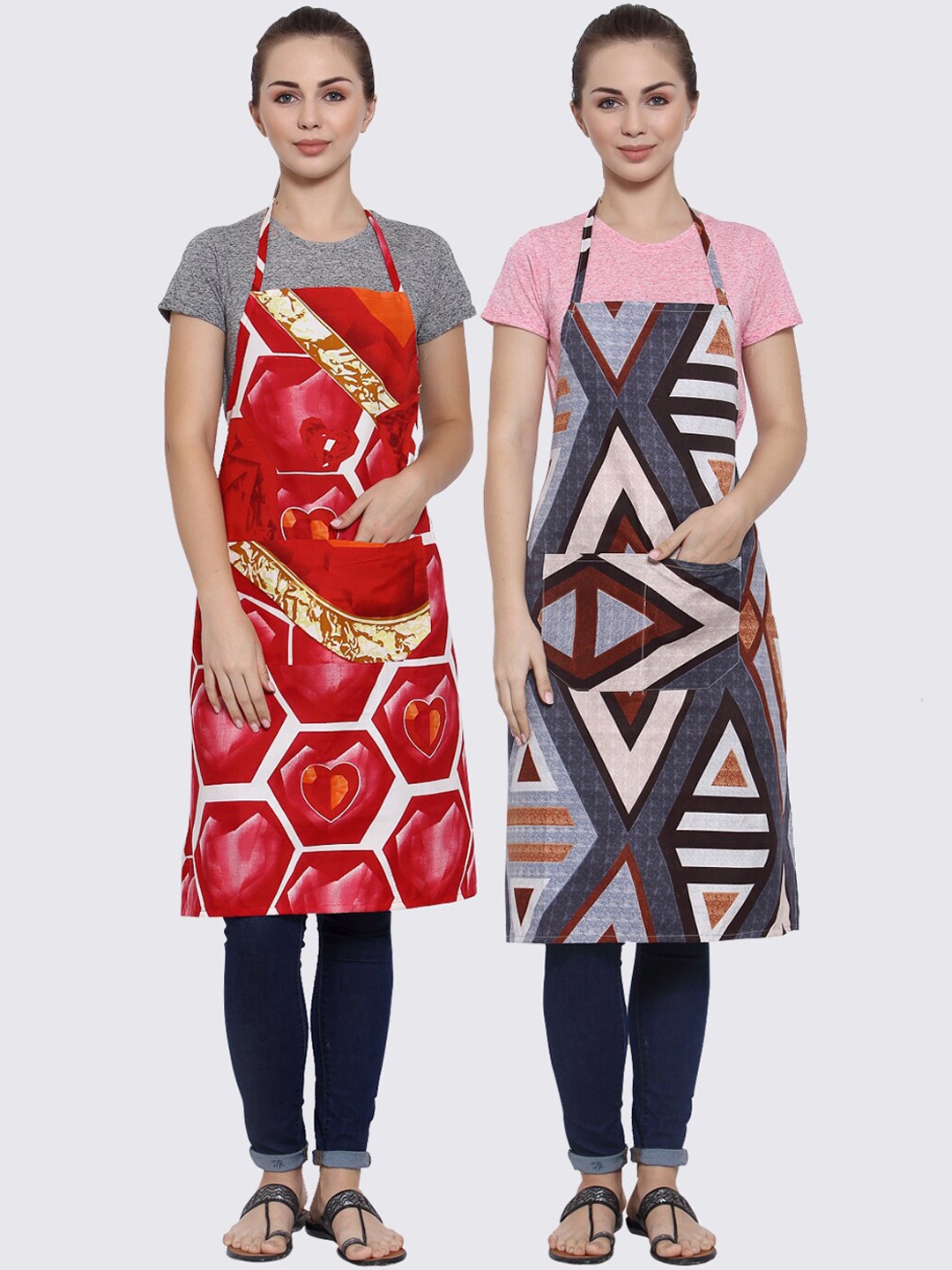 

Arrabi Pack of 2 Printed Apron With Pockets, Red