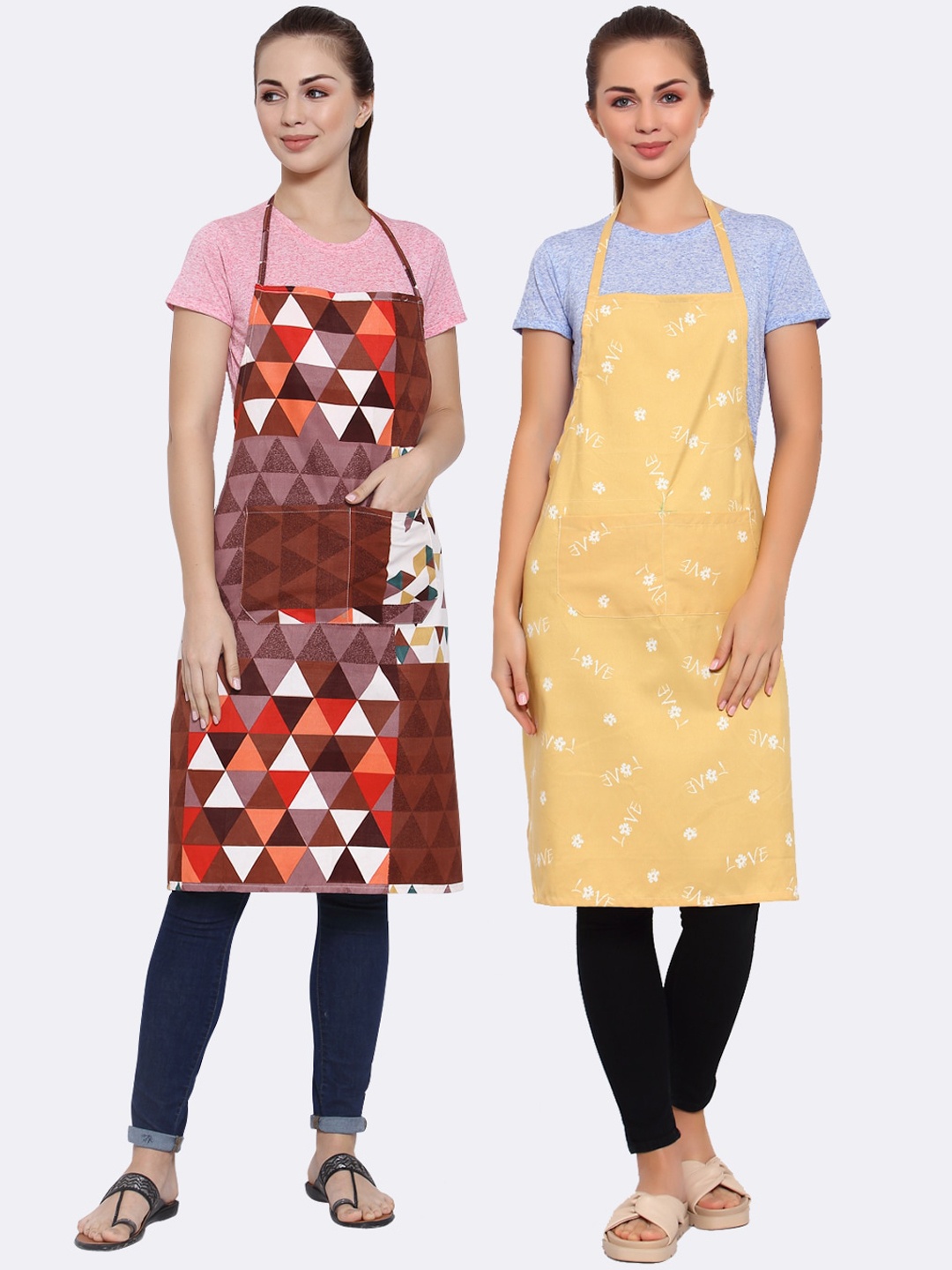 

Arrabi Pack of 2 Printed Apron With Pockets, Brown