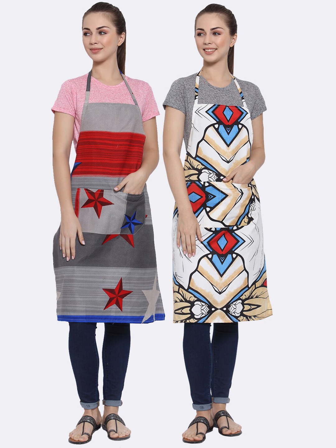 

Arrabi Woman Pack of 2 Cotton Blend Apron With Patch Pockets, Multi