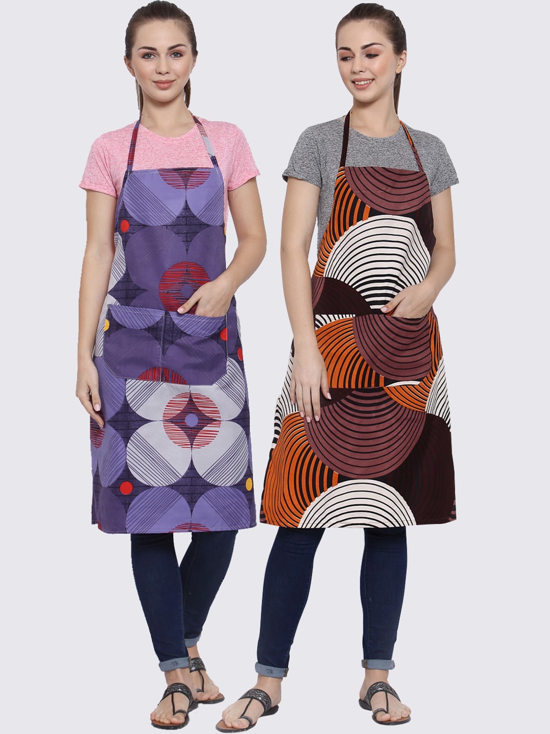 

Arrabi Pack of 2 Printed Apron With Pockets, Purple