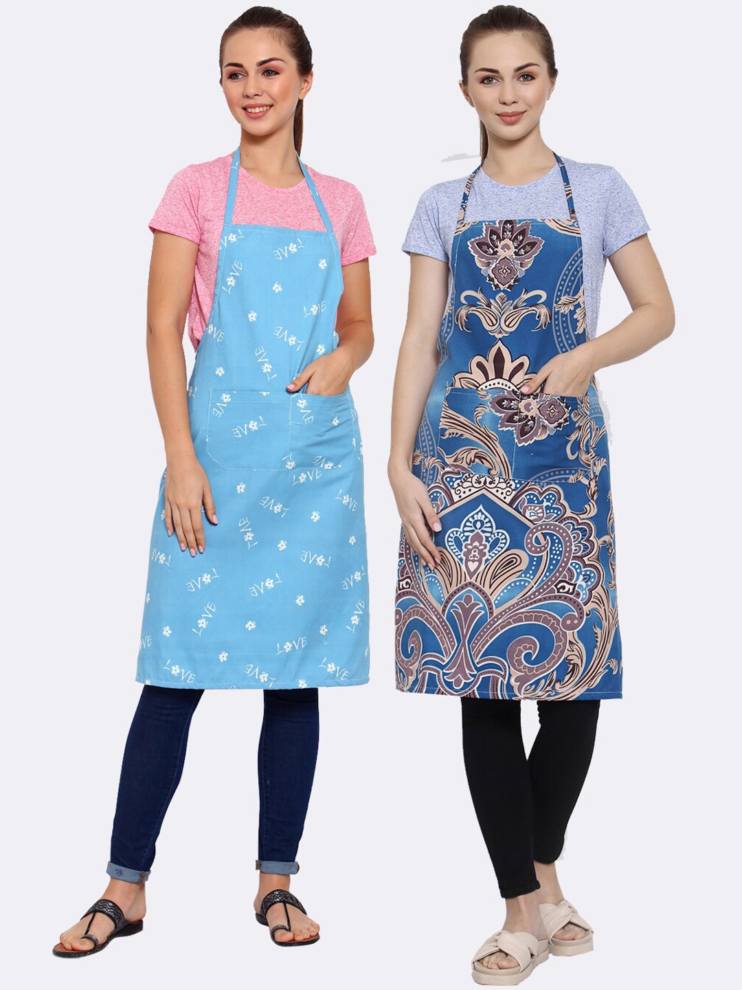 

Arrabi Pack of 2 Printed Apron With Pockets, Blue