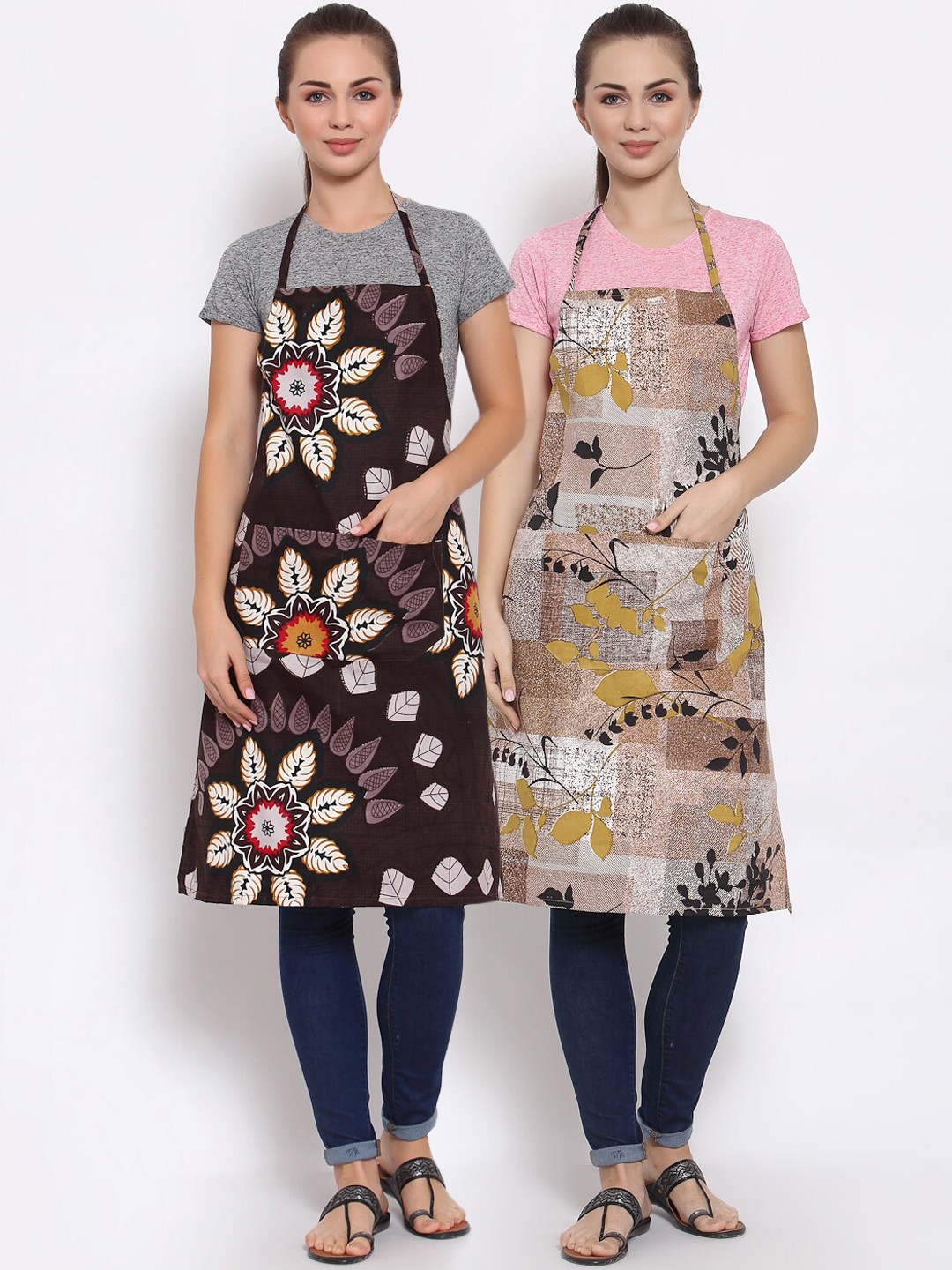 

Arrabi Woman Pack of 2 Cotton Blend Apron With Patch Pockets, Multi