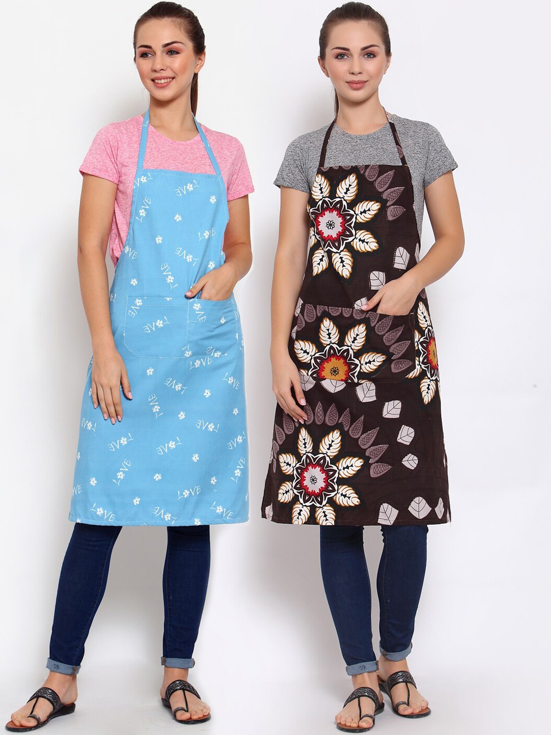 

Arrabi Woman Pack of 2 Cotton Blend Apron With Patch Pockets, Multi