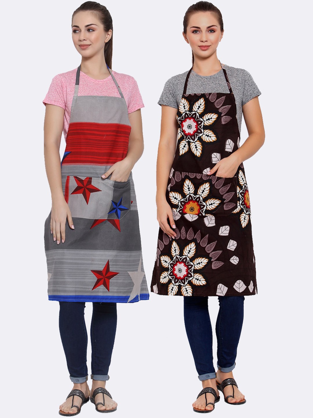 

Arrabi Woman Pack of 2 Cotton Blend Apron With Patch Pockets, Multi