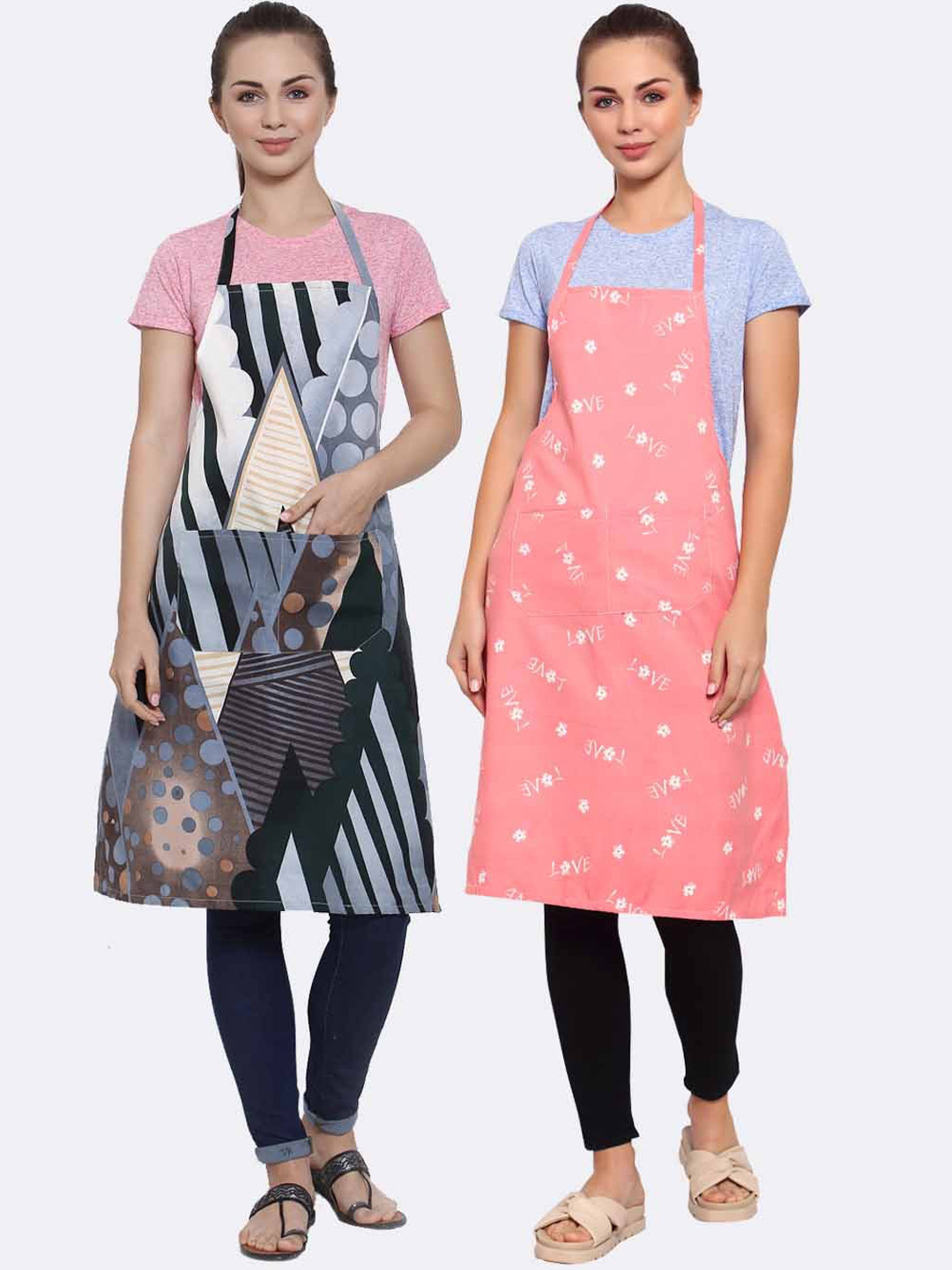 

Arrabi Pack of 2 Printed Apron With Pockets, Grey