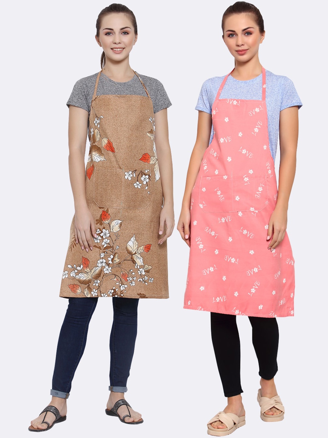 

Arrabi Pack of 2 Printed Apron With Pockets, Camel brown