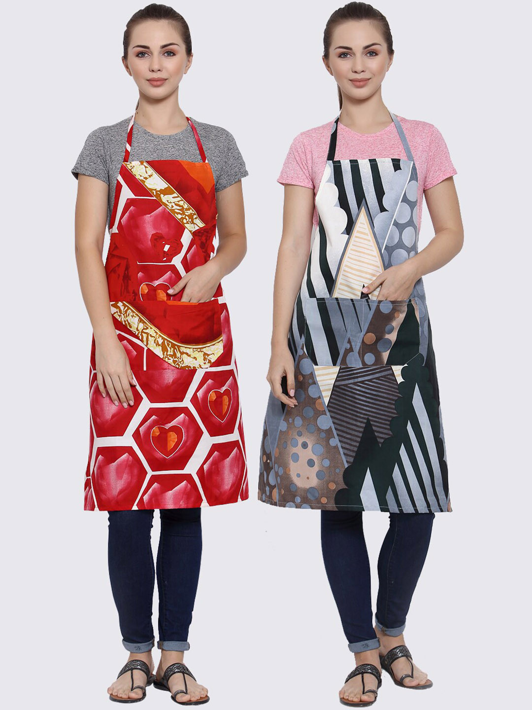 

Arrabi Unisex Set Of 2 Multicoloured Printed Aprons, Multi