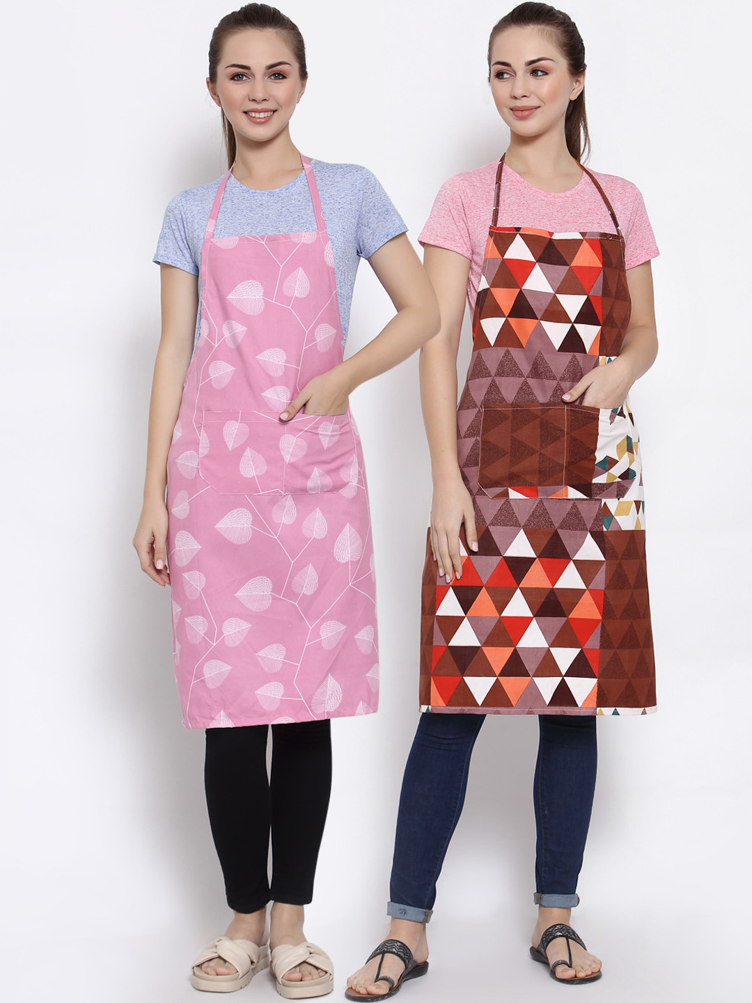 

Arrabi Pack of 2 Printed Apron With Pockets, Pink