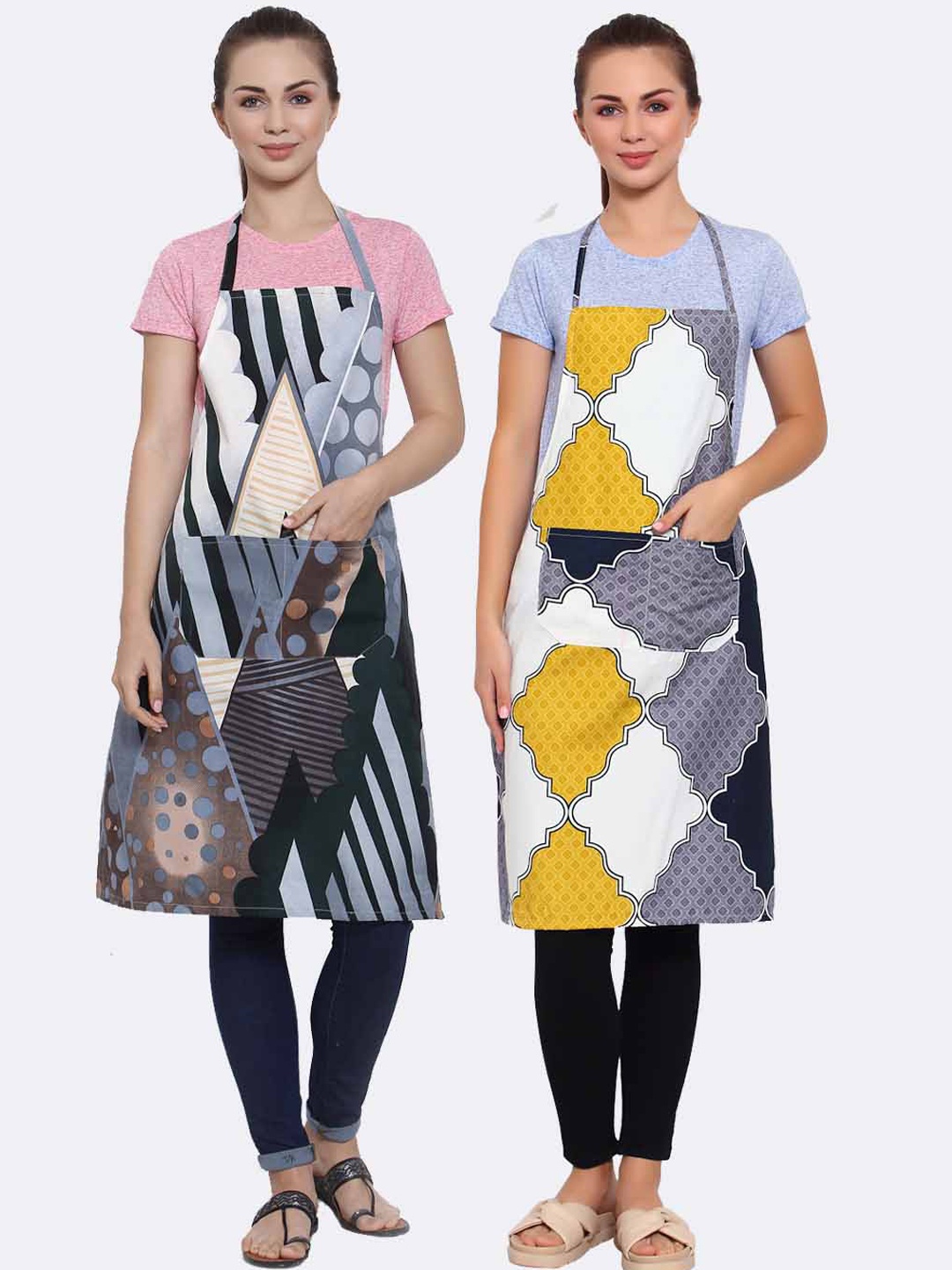 

Arrabi Woman Pack of 2 Cotton Blend Apron With Patch Pockets, Multi