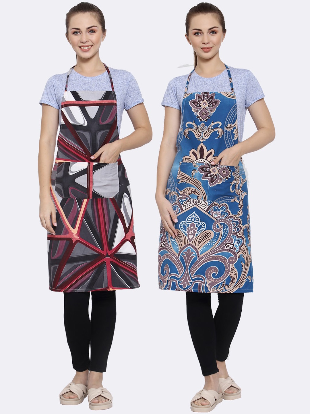 

Arrabi Woman Pack of 2 Cotton Blend Apron With Patch Pockets, Multi