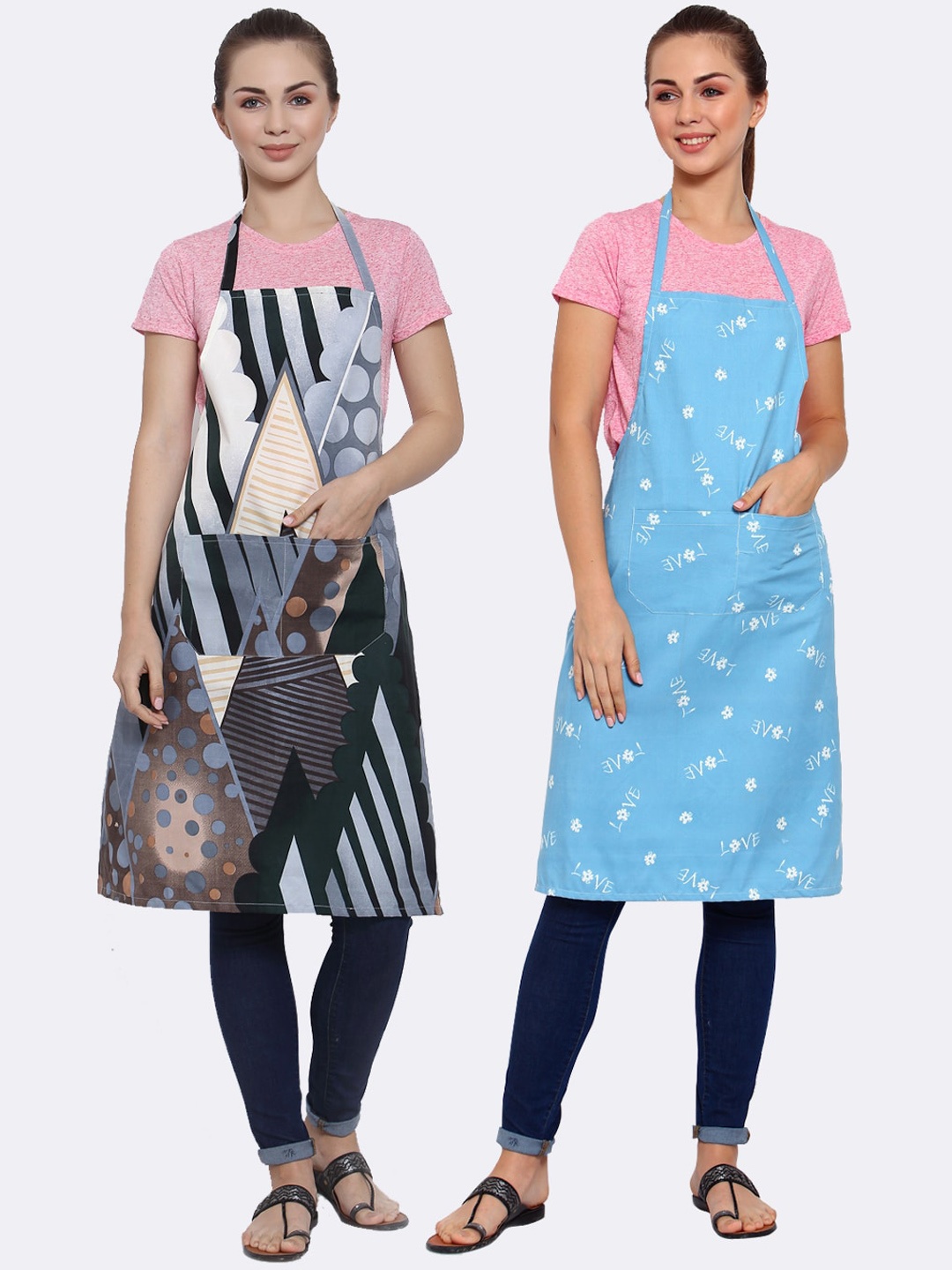 

Arrabi Unisex Pack of 2 Cotton Blend Apron With Patch Pockets, Multi