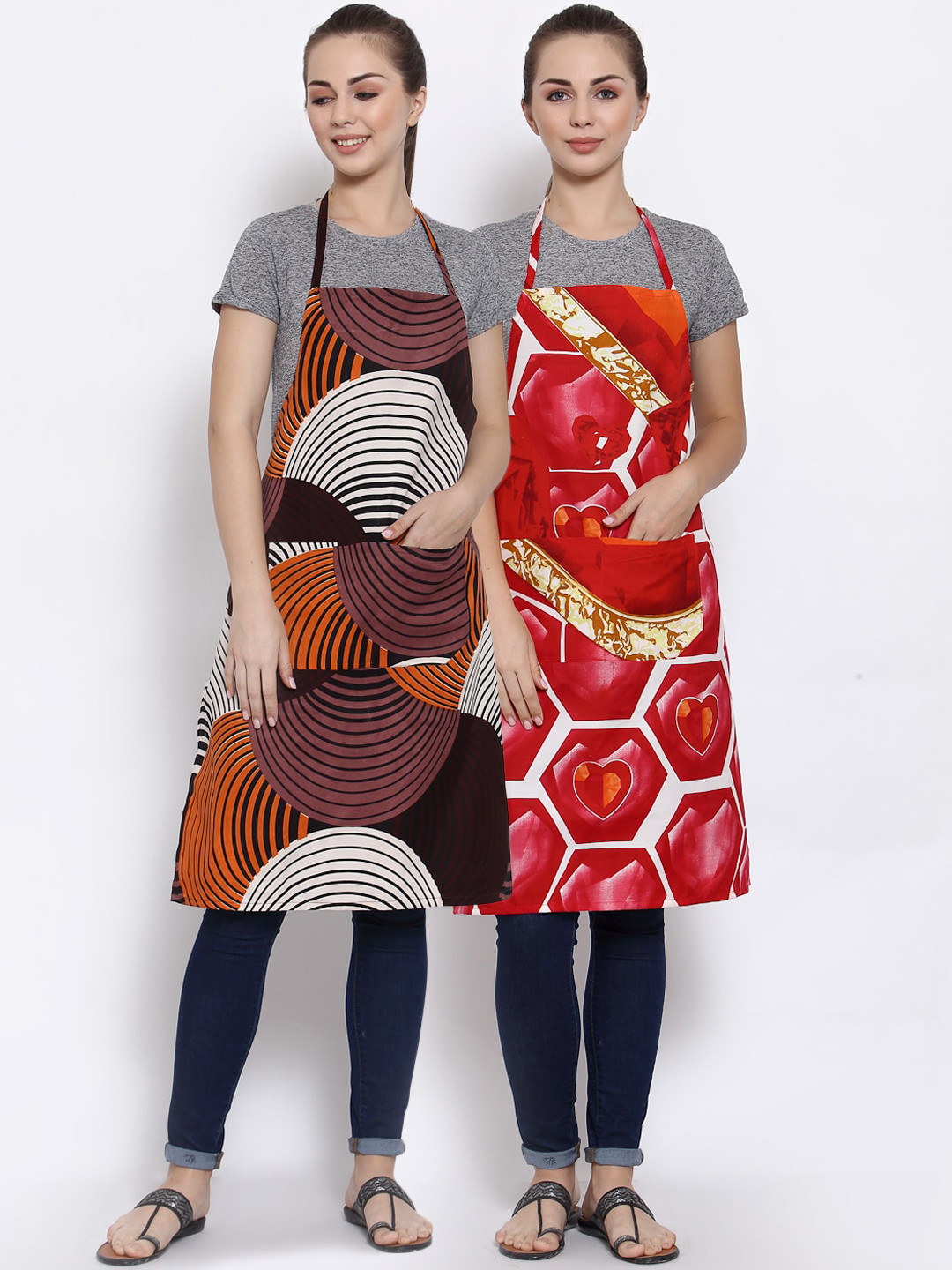 

Arrabi Pack of 2 Printed Apron With Pockets, Brown