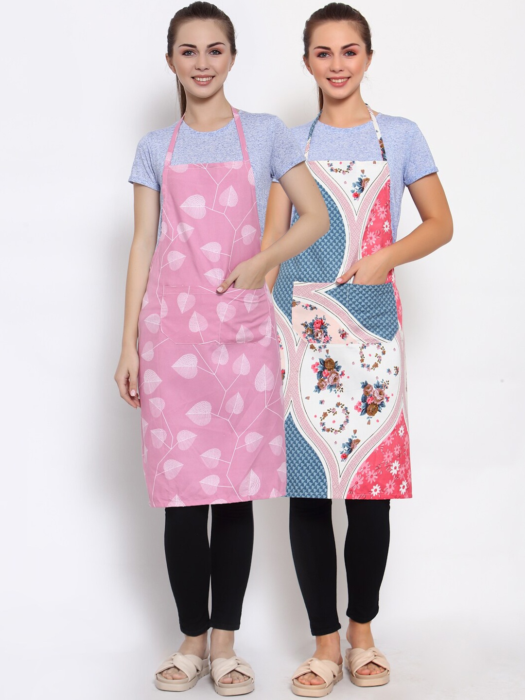 

Arrabi Pack of 2 Printed Apron With Pockets, Pink