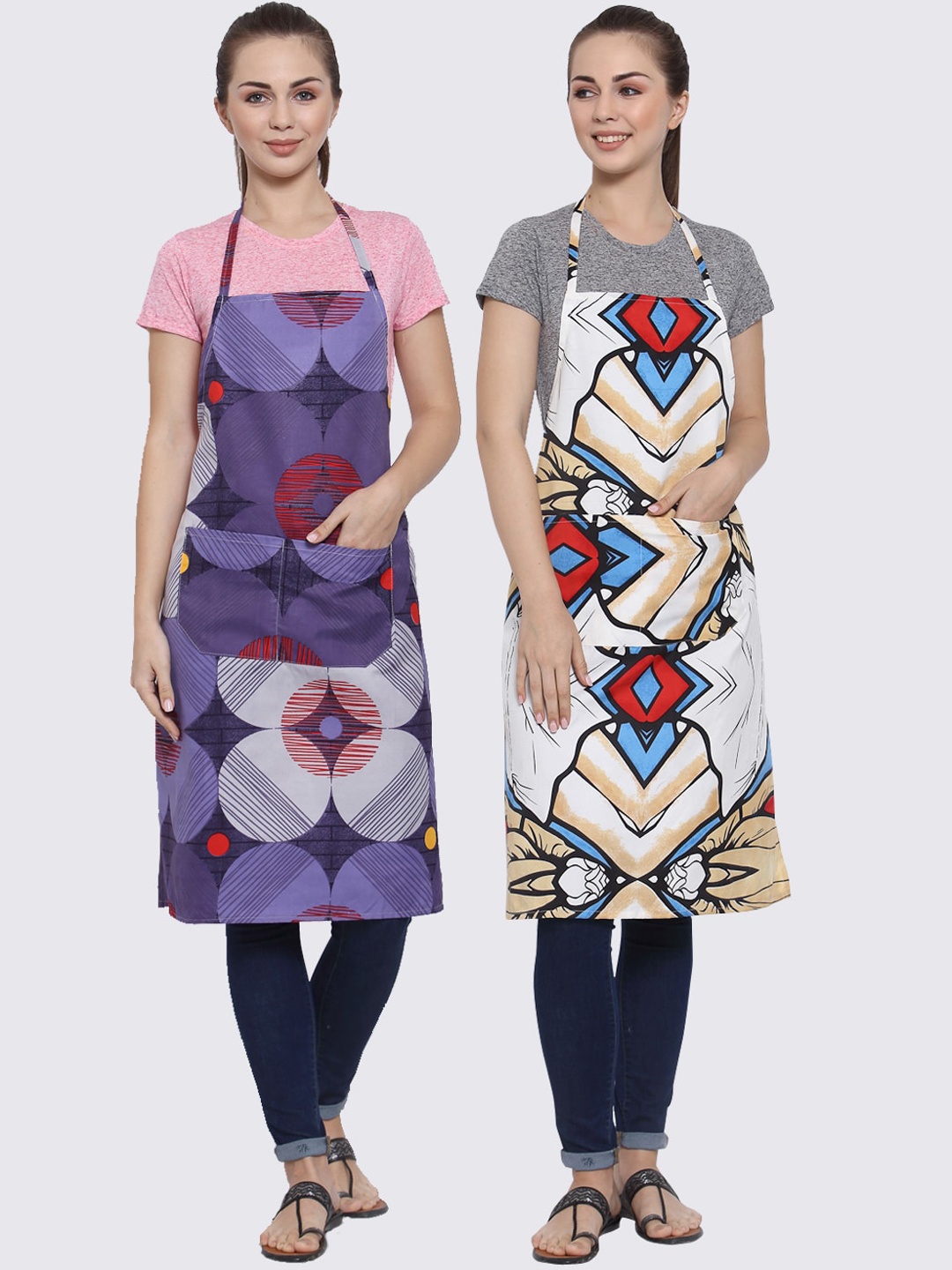 

Arrabi Multicoloured Pack of 2 Printed Aprons, Multi