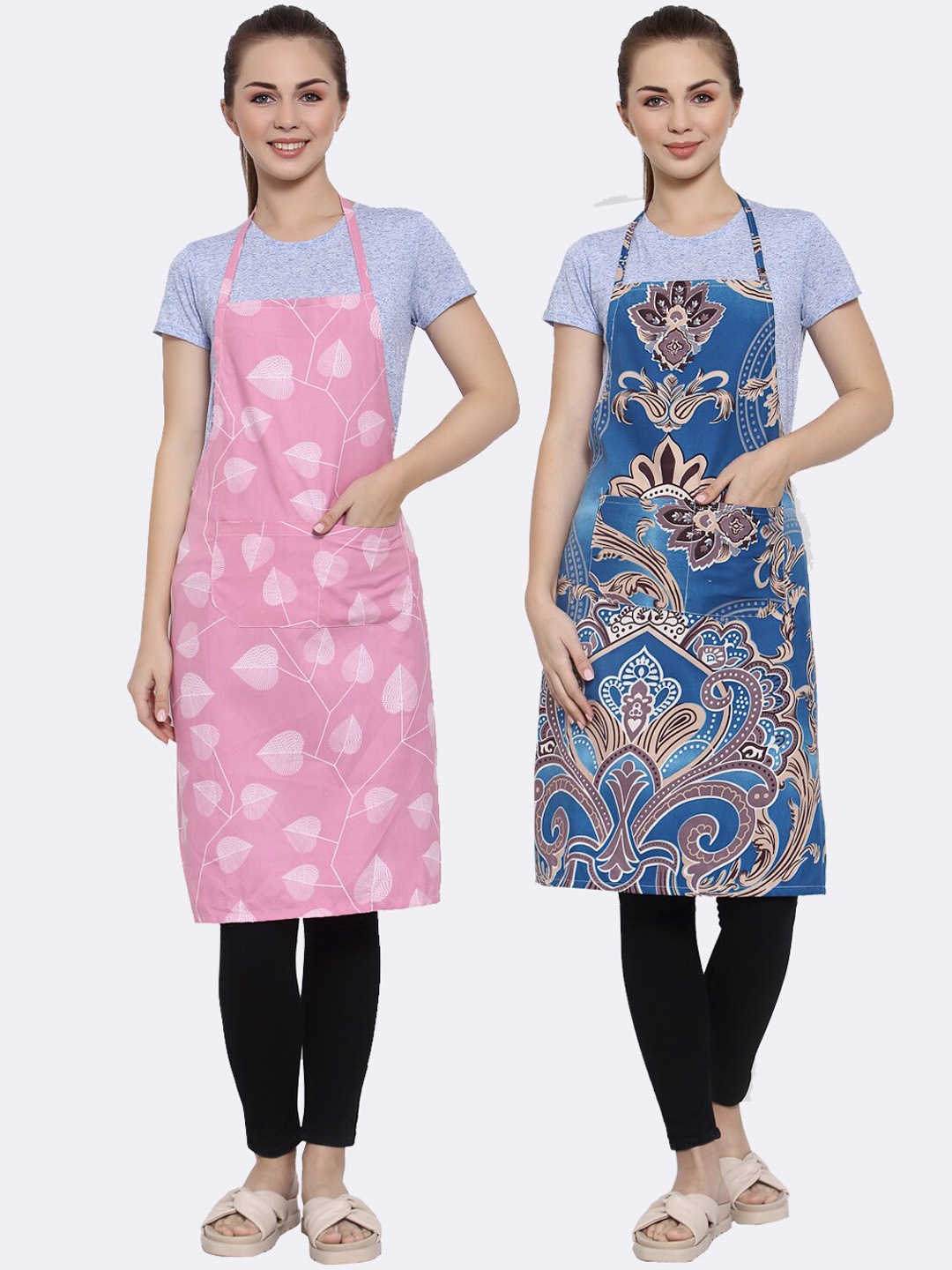 

Arrabi Woman Pack of 2 Cotton Blend Apron With Patch Pockets, Multi