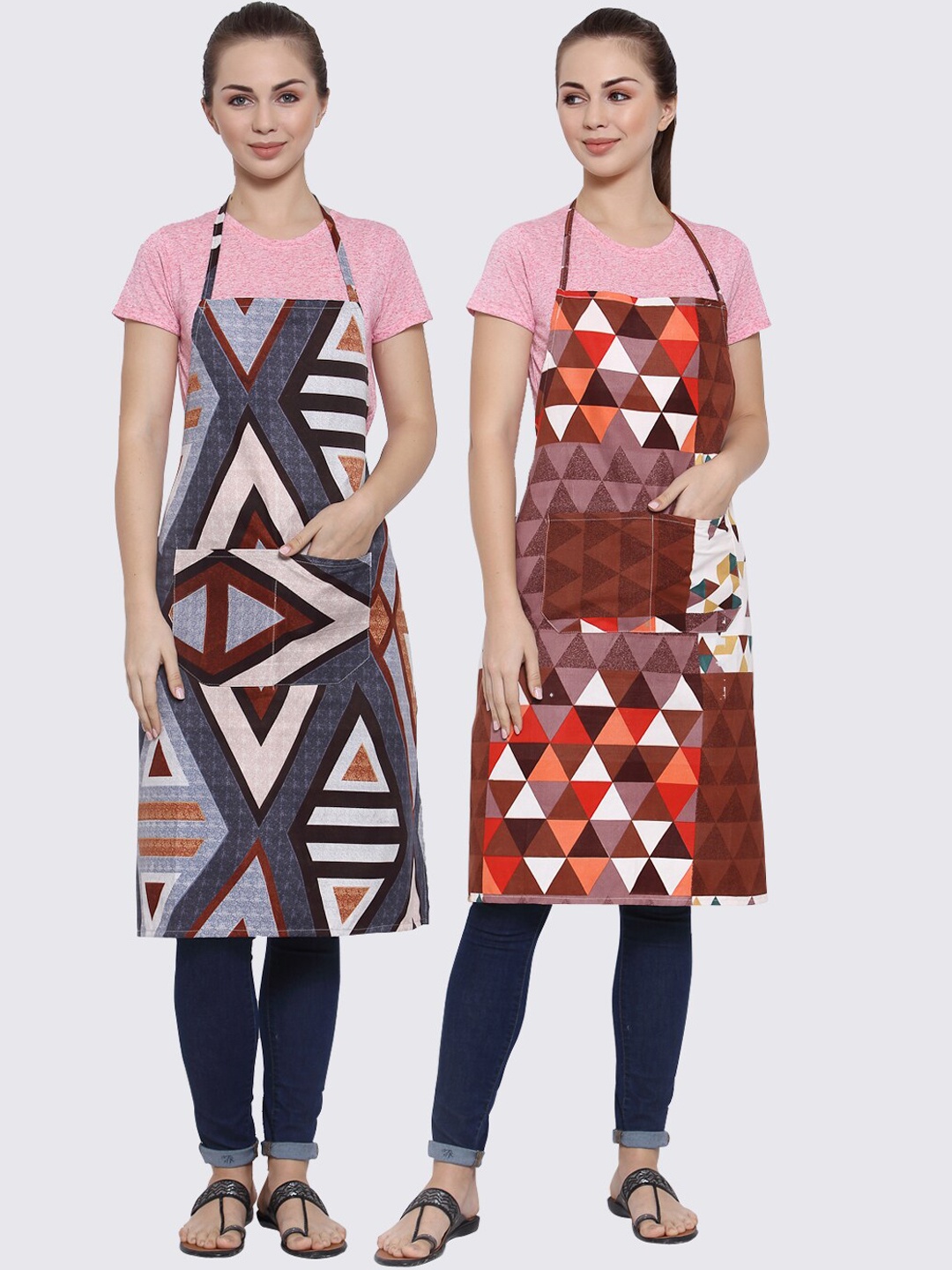

Arrabi Pack of 2 Printed Apron With Pockets, Grey