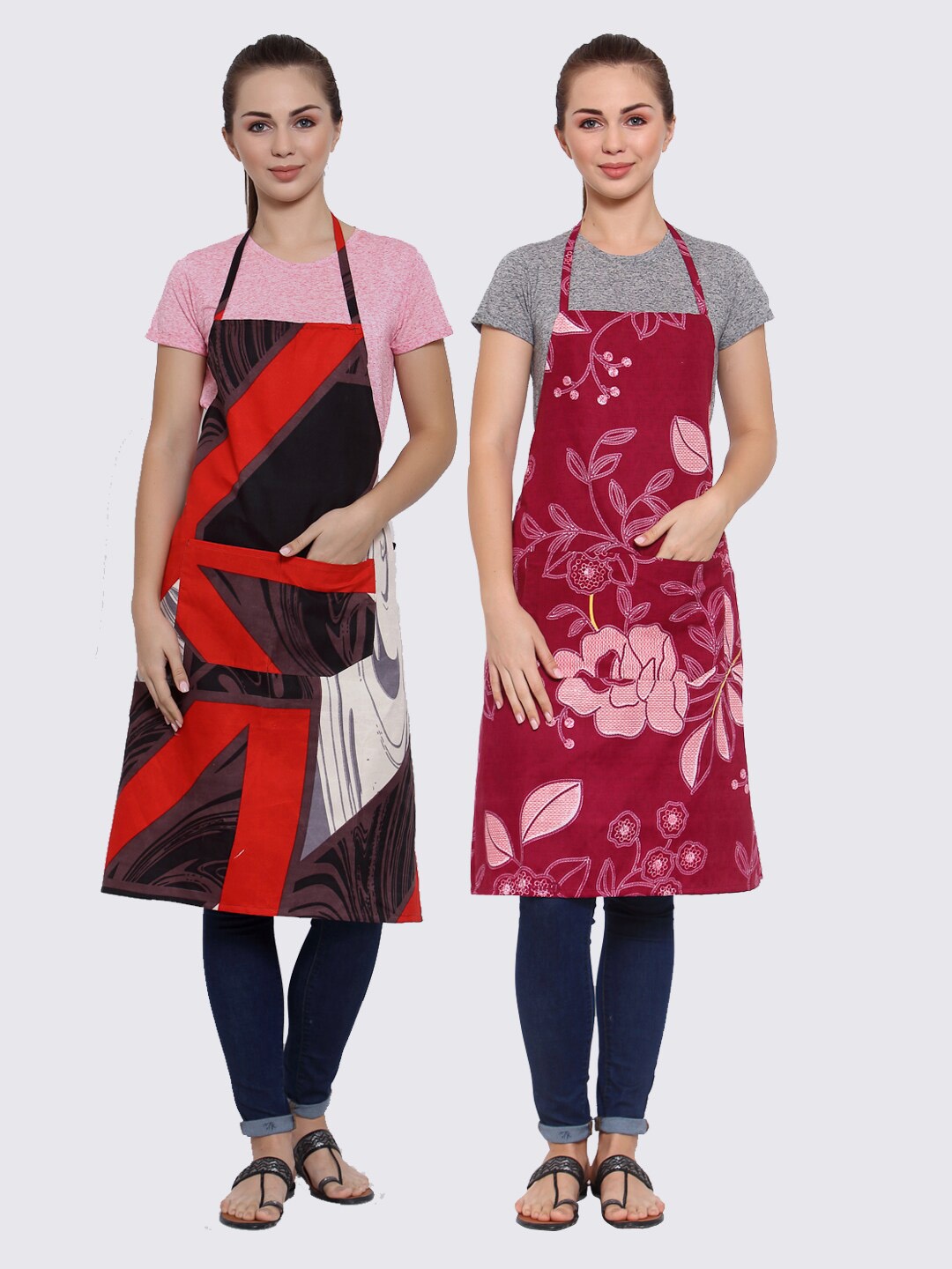 

Arrabi Woman Pack of 2 Cotton Blend Apron With Patch Pockets, Multi