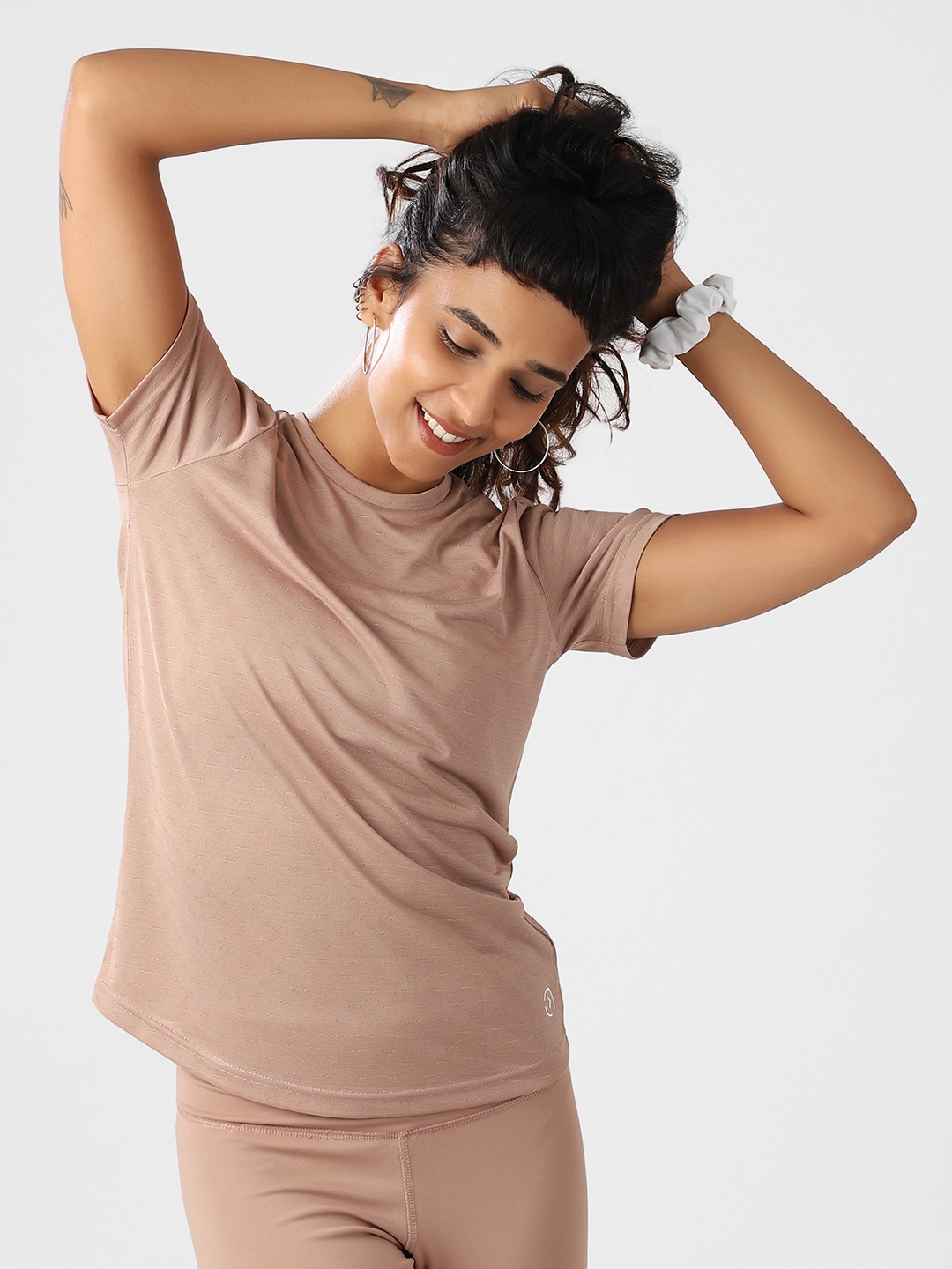 

KICA Women Brown Solid Dry Fit Round Neck Short Sleeves Running T-shirt