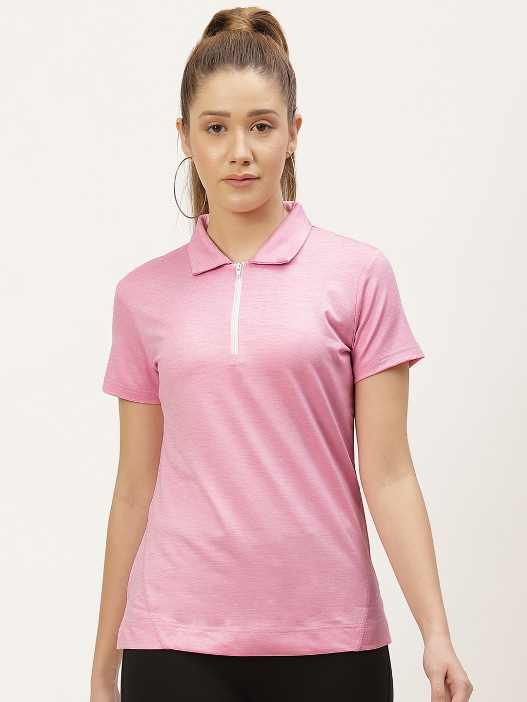 

KICA Women Pink Solid Short Sleeves Polo Collar Neck Dry-Fit Outdoor T-shirt