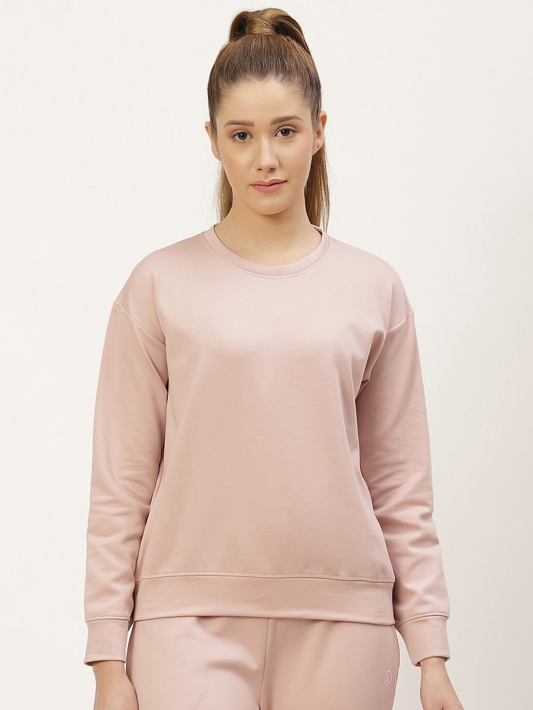 

KICA Women Mauve Solid Crew Neck Rib Detailing Sweatshirt