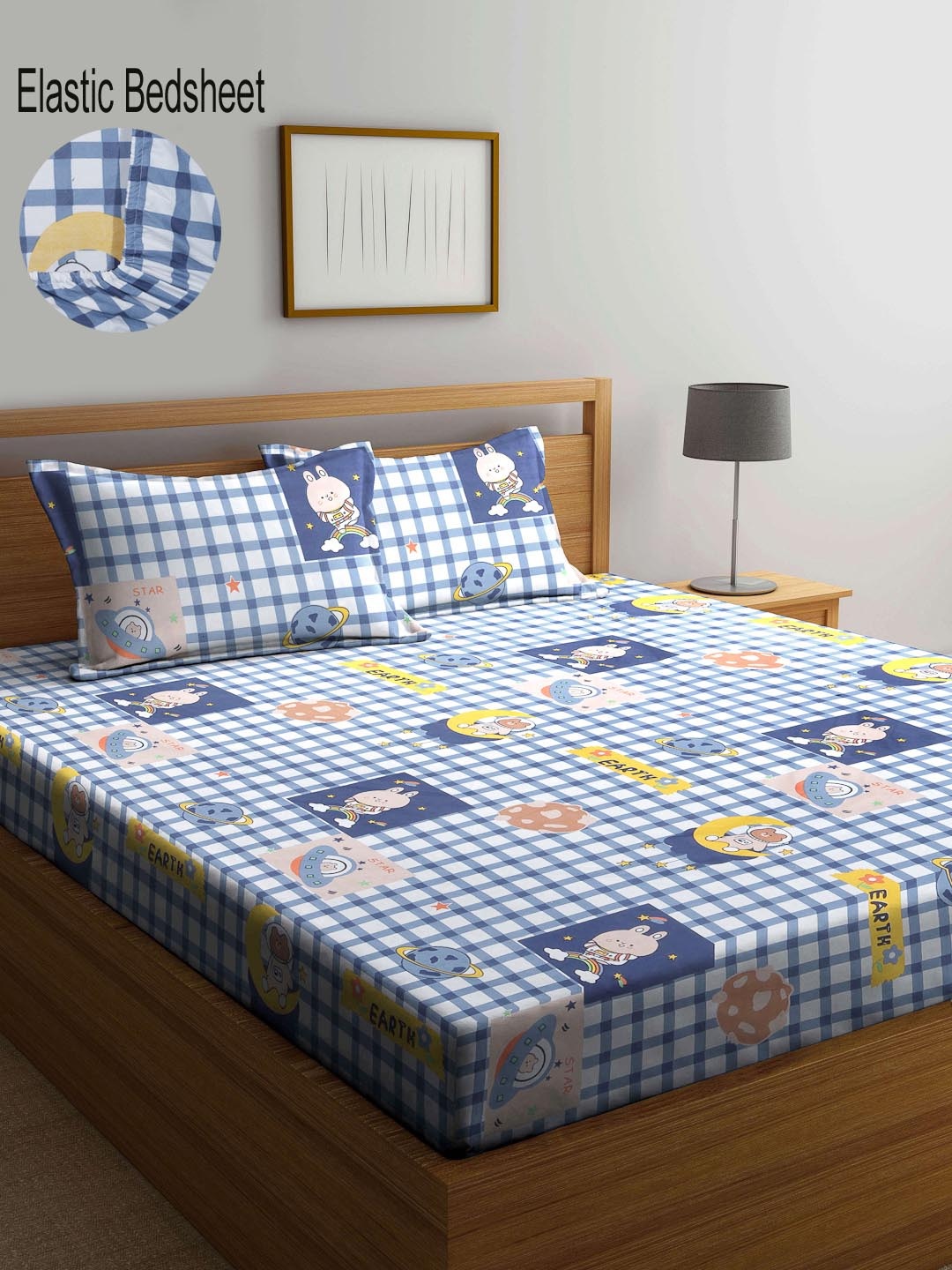 

KLOTTHE Multicolour Printed 300 TC Fitted Double Bedsheet with 2 Pillow Covers, Multi