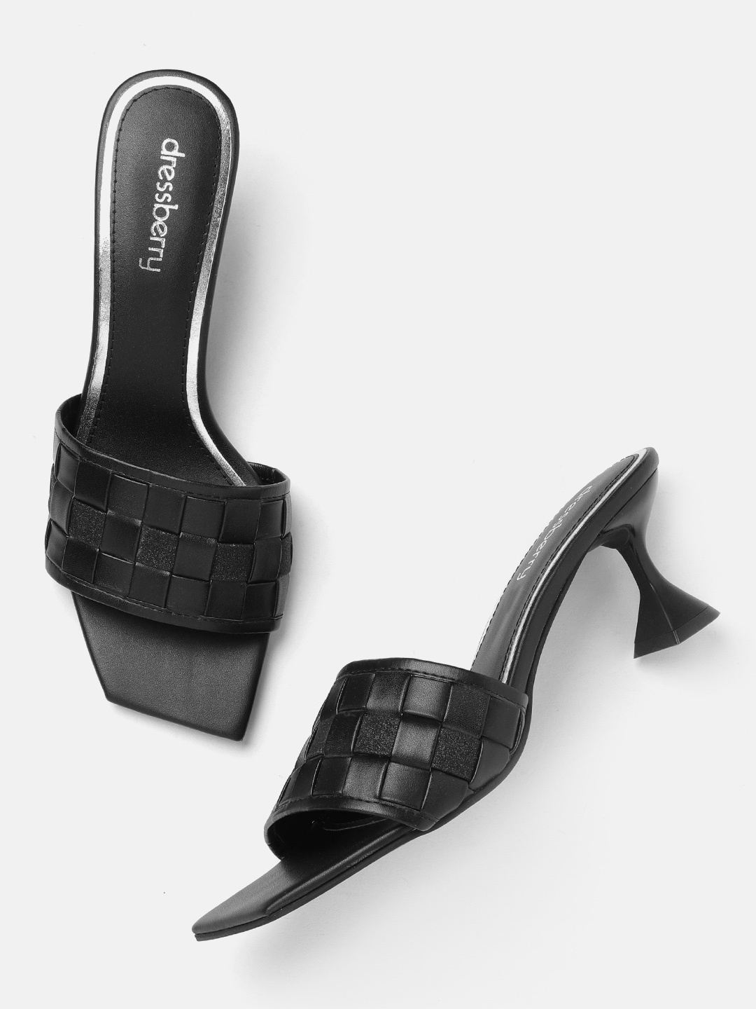 

DressBerry Women Black Shimmery Woven Block Heels