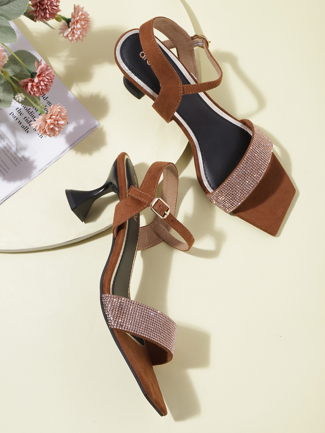 

DressBerry Women Brown Stone Embellished Slim Heels