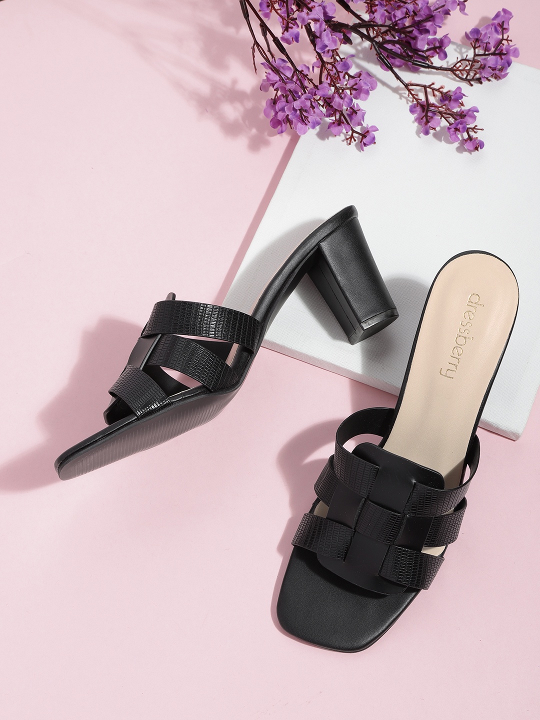 

DressBerry Black PU Block Sandals