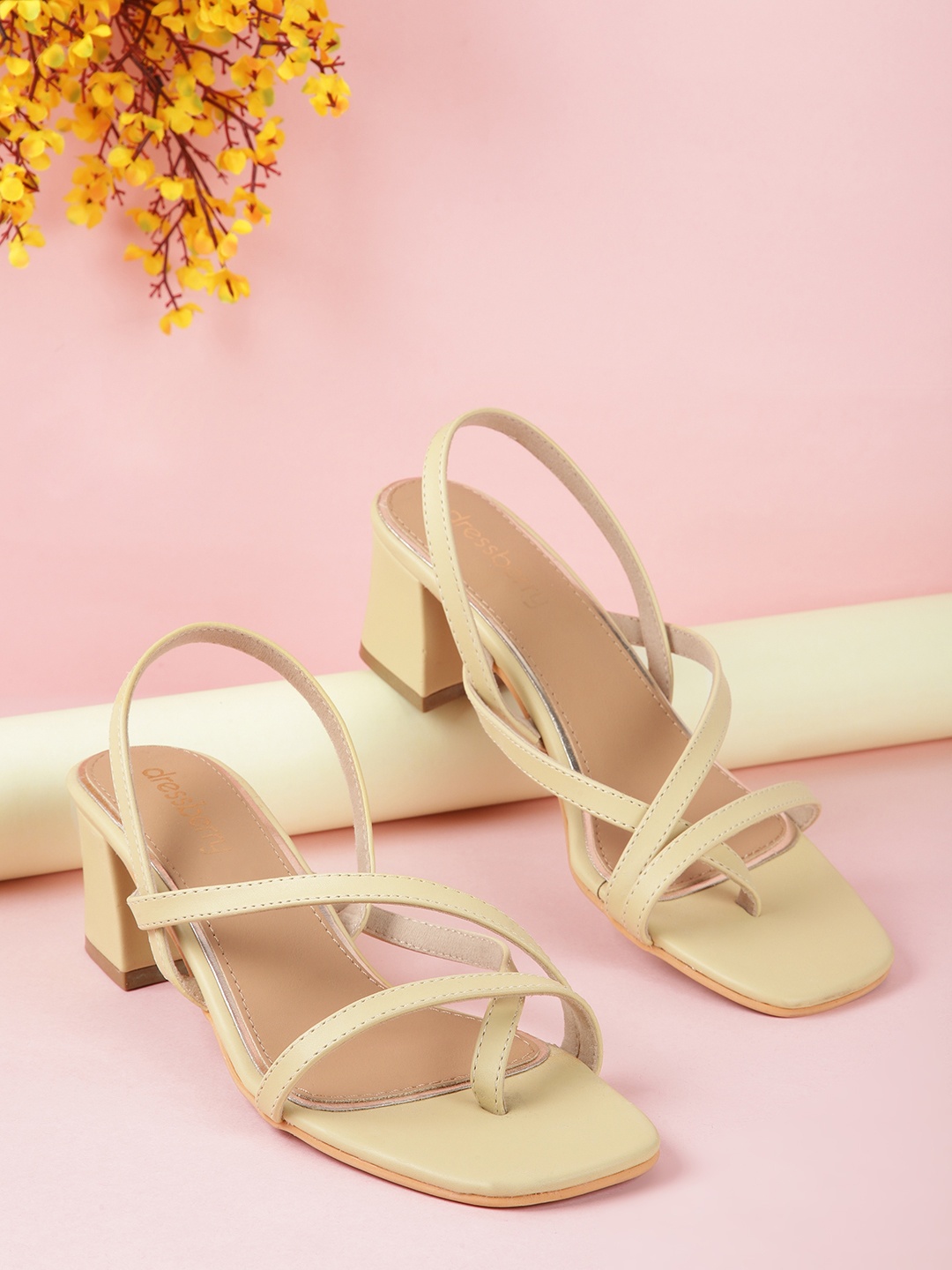 

DressBerry Women Yellow Solid Strappy Block Heels