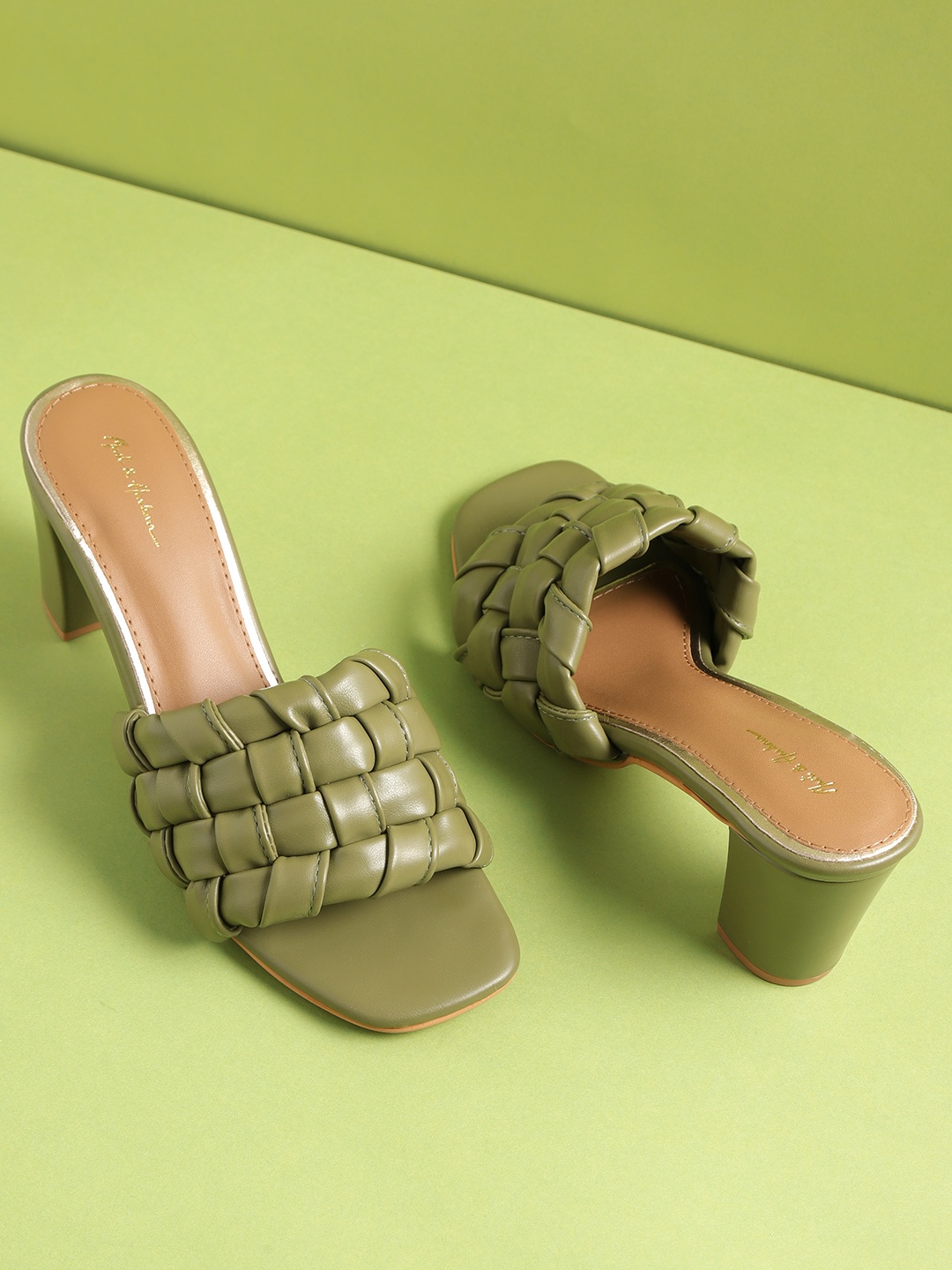 

Mast & Harbour Women Green Solid Woven Block Heels