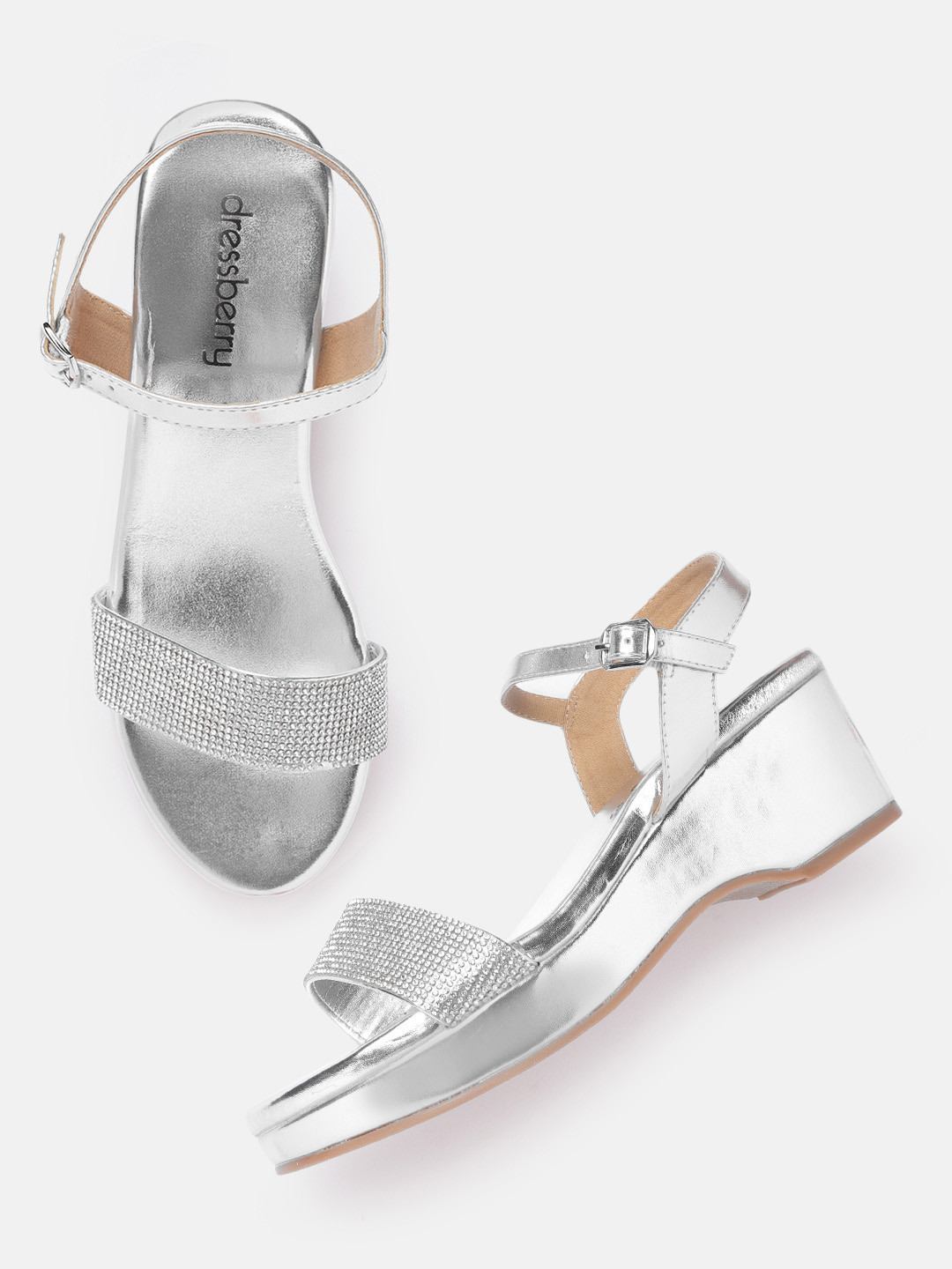 

DressBerry Women Silver-Toned Embellished Platform Heels