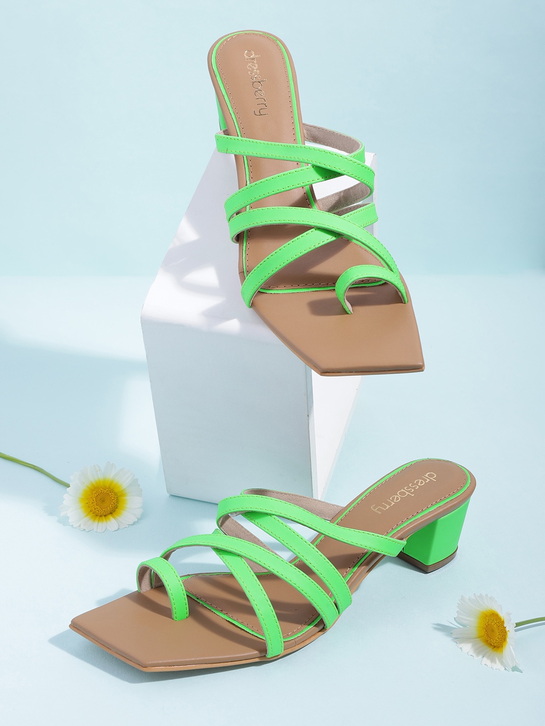 

DressBerry Women Neon Green Solid Block Heels