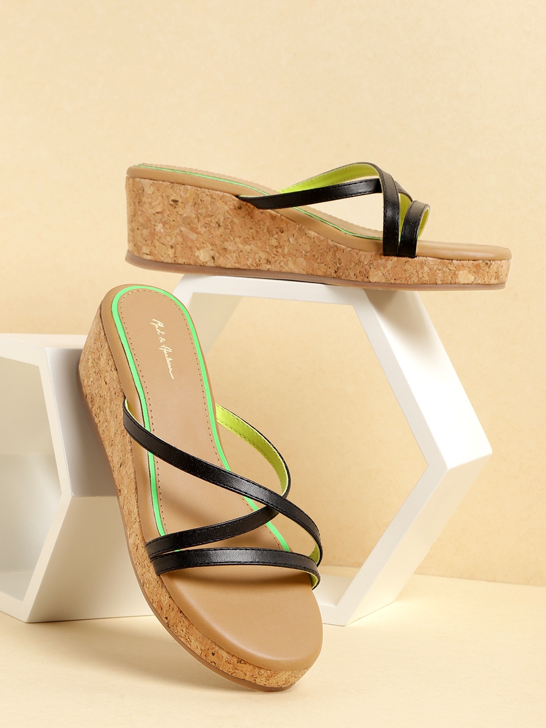 

Mast & Harbour Women Black Strappy Wedge Heels