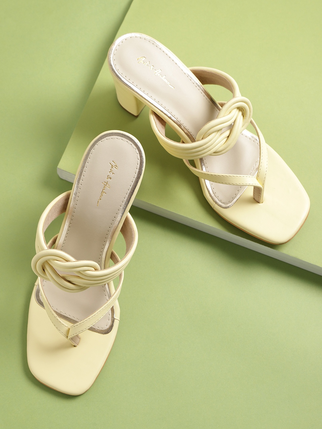 

Mast & Harbour Women Yellow Solid Knot Detail Block Heels