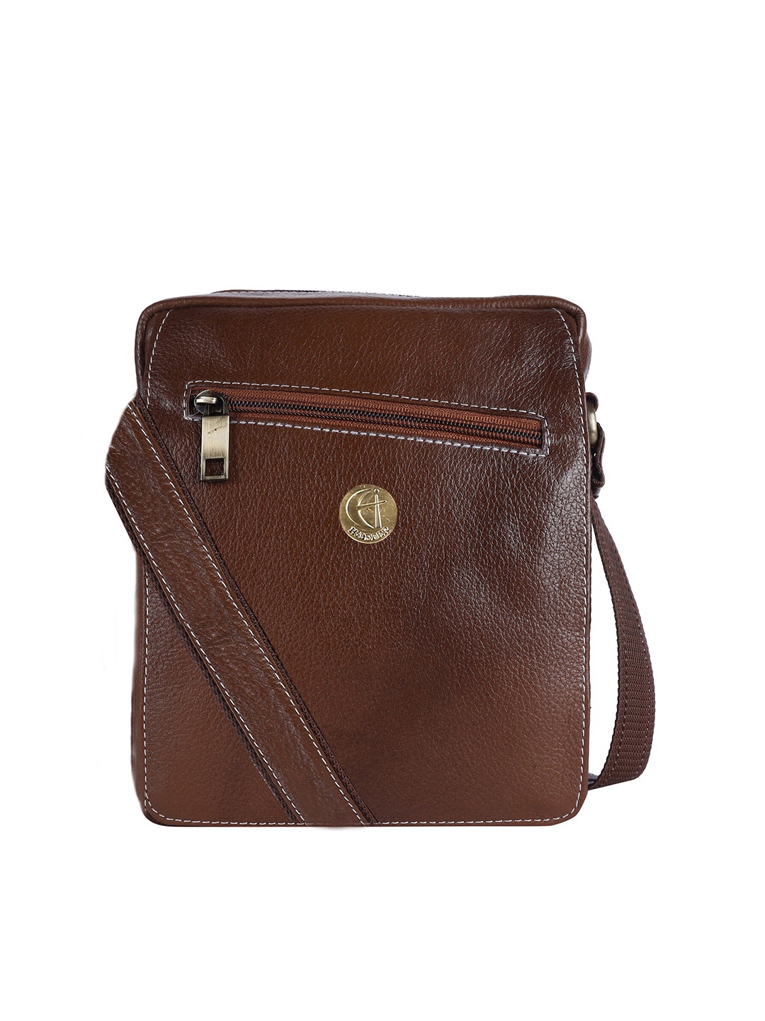 

HiLEDER Unisex Textured Pure Leather Messenger Bag, Coffee brown