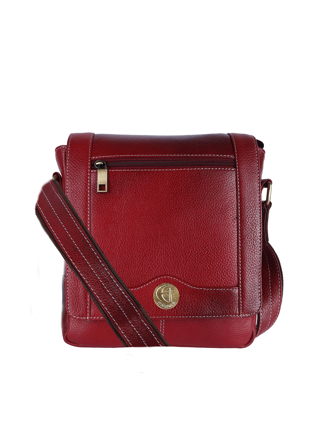 

HiLEDER Unisex Textured Pure Leather Sling Cross Body Travel Messenger Bag, Maroon