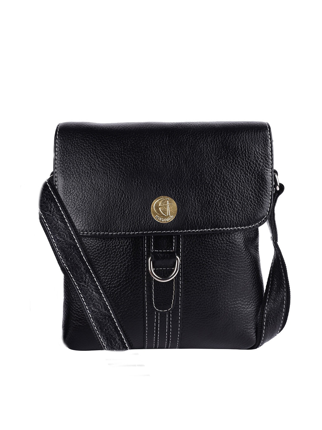 

HiLEDER Unisex Textured Pure Leather Cross Body Messenger Bag, Black