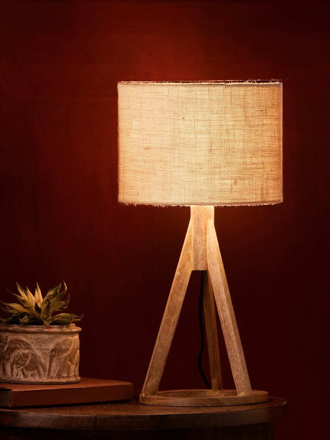 

green girgit White Solid Contemporary Table Wooden Lamp with Shade