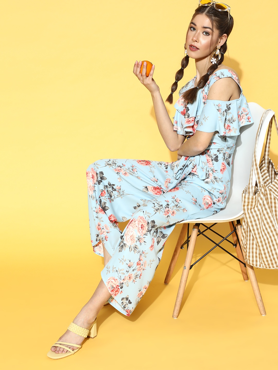 

Berrylush Women Stunning Blue Printed Ruffled Jumpsuit