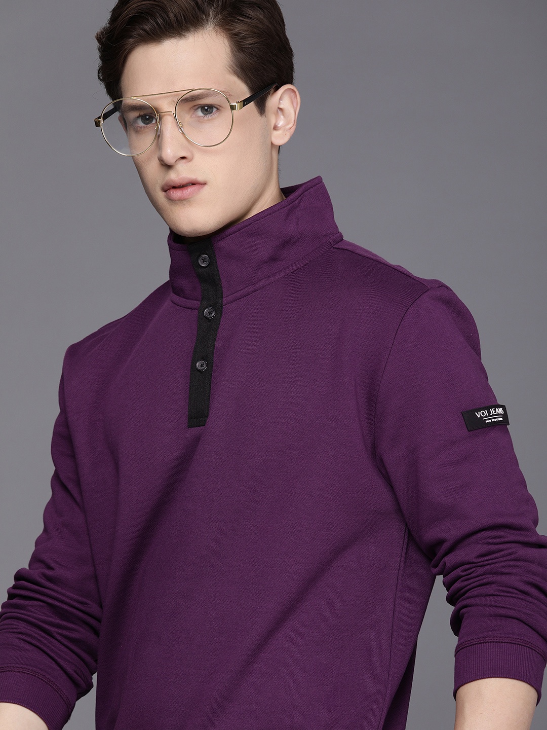 

Voi Jeans Men Purple Half Zipper Sweatshirt