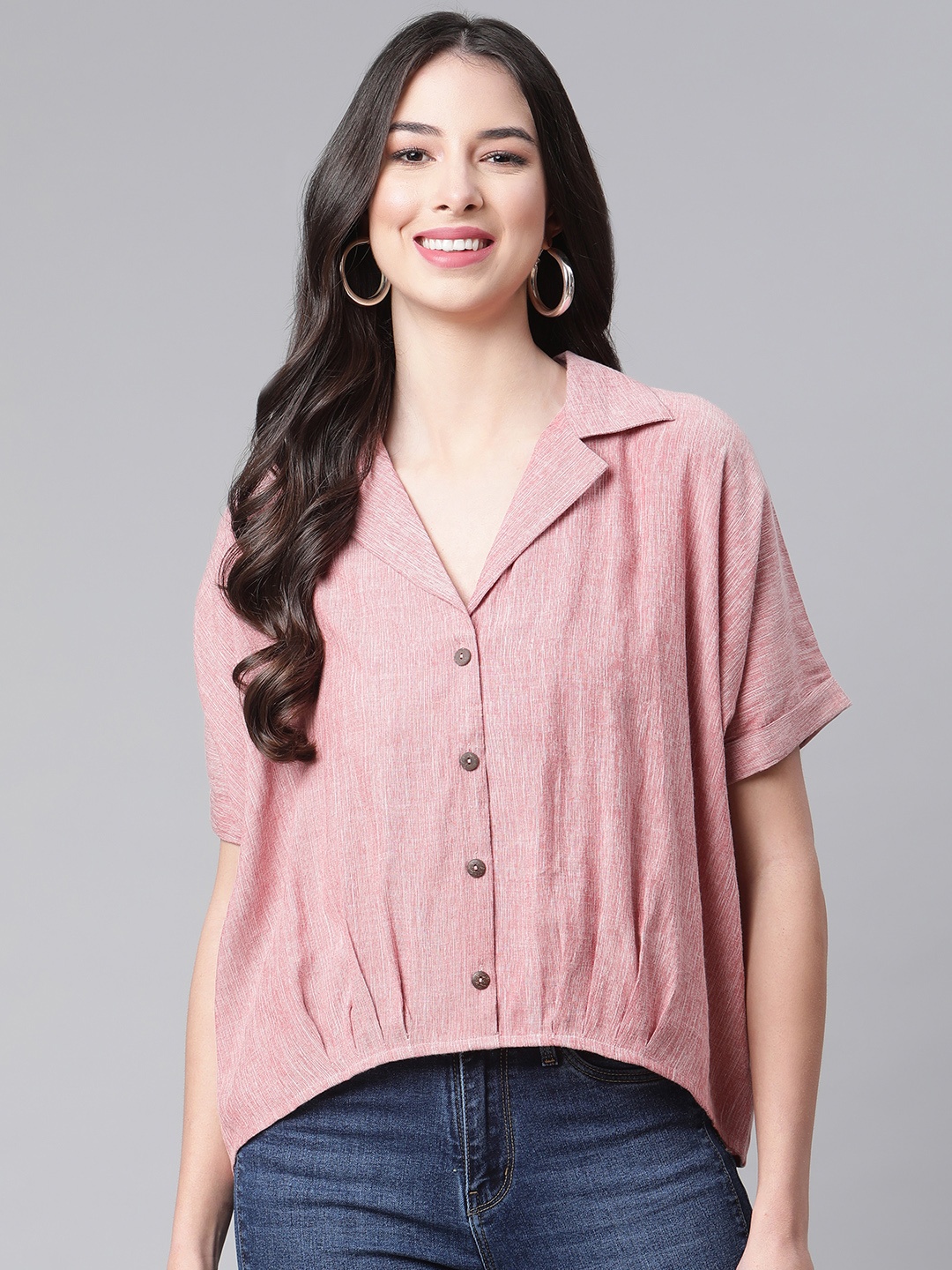 

Cottinfab Women Pink Opaque Casual Shirt
