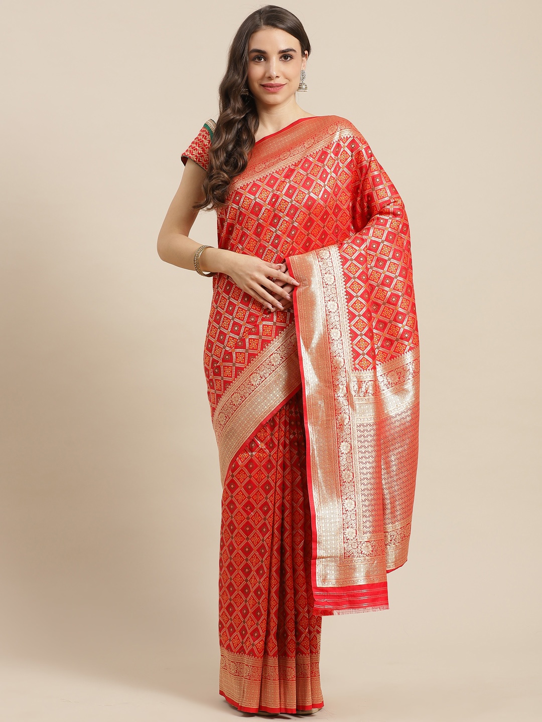 

Chhabra 555 Red Ethnic Motifs Zari Art Silk Banarasi Saree